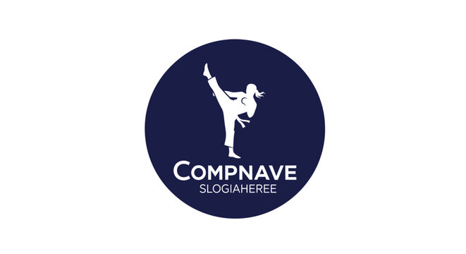 Martial Arts Silhouette Performing High Kick in Circle Logo.