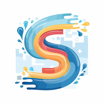 Abstract S-shaped water slide with splashes