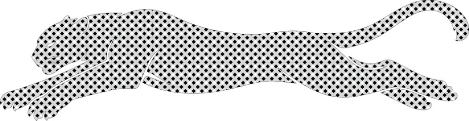 Dynamic Cheetah Silhouette Vector, stylized black and white checkered pattern, powerful wild cat illustration, fast animal icon for branding and sports design © Shanza