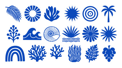 Blue Ocean Nature Icons Set Wave Coral Sun Tropical Vector © Kusum