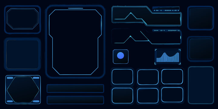 neon blue ui kit with various interface elements