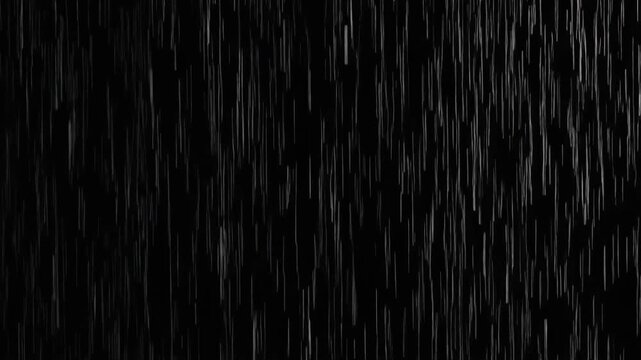 Realistic Heavy Rain Falling Vertically on Black Background, Cinematic Full HD Motion Background Overlay for Film Production