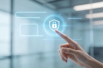 Fototapeta premium Hand touching digital security icon