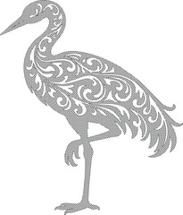 Fototapeta premium Elegant heron vector illustration, intricate scrollwork crane silhouette, decorative bird design, sophisticated animal graphic for crafts and decor