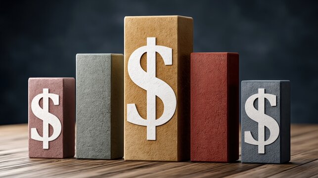 Bar chart graph visualization featuring dollar signs representing financial growth and investment success concepts in business