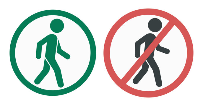 Pedestrian crossing sign and no crossing sign isolated vector illustration traffic rules safety regulation symbol zebra crossing warning prohibition concept simple modern flat design