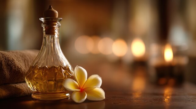 Aromatherapy spa oil and flower with candles