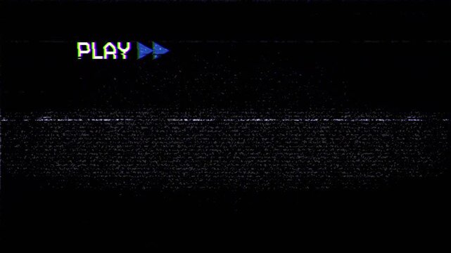 Play Glitch Animation VHS Retro Distortion with Noise and Scanlines on Dark Background
