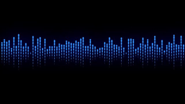 Audio Waveform Animation Blue Sound Wave Equalizer Bars on Dark Background