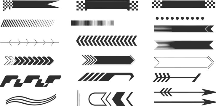 A set of black and white vector arrow icons and web business symbols featuring a 3d computer button design for music and film technology concepts