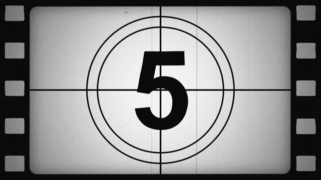 Vintage Film Countdown Animation Old Movie Leader Countdown with Grain and Scratches