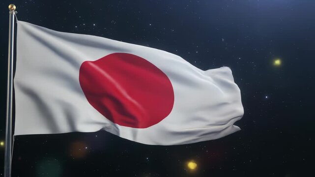 星空に浮かぶ幻想的な日本国旗