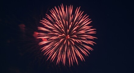 Fototapeta premium Volcanic red firework burst exploding in a dark night sky for patriotic celebration, Independence Day event marketing and spectacular festive holiday branding
