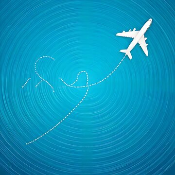 Airplane soaring on a starry, swirling sky