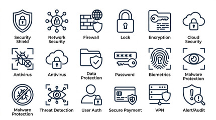 Cybersecurity Icons Representing Digital Safety and Protection. © siti