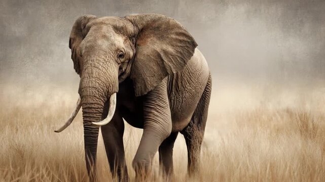 Majestic Elephant Standing Proudly in the Tall Grasses, Showcasing Its Strength and Beauty in the Serengeti's Wild Landscape