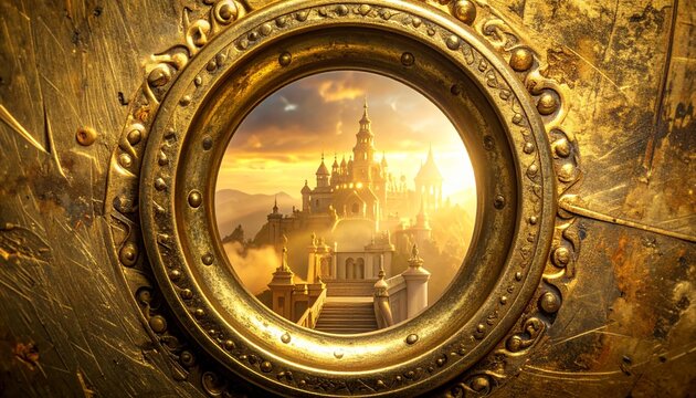 macro close-up of a highly detailed, heavy antique golden 