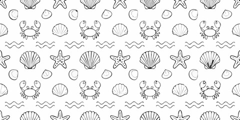 nautical beach seamless pattern with crabs starfish shells © Gita