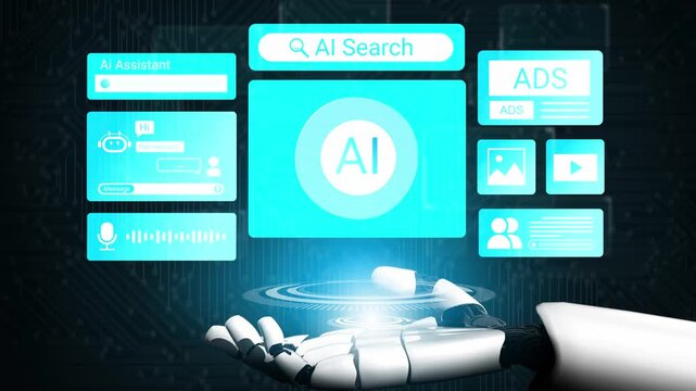 Futuristic Artificial Intelligence Interface with Robot Hand Displaying Digital Features and AI Functionality for Modern Technology Concepts Gluon.