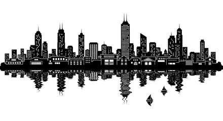 Obraz premium City skyline, urban landscape, black silhouette, cityscape, modern architecture isolated on White Background Editable EPS