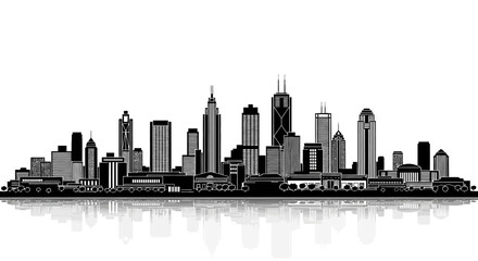 Obraz premium City, skyline, urban, landscape, illustration, black and white, vector, cityscape, metropolitan isolated on White Background Editable EPS