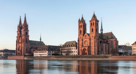 Fototapeta premium The Basel Minster, Basler Münster a landmark cathedral in Basel, Switzerland.