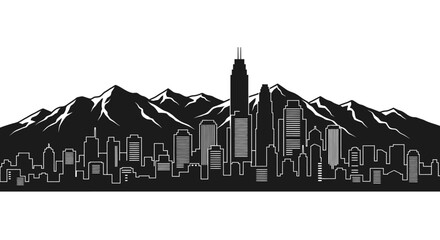Obraz premium City Skyline, Mountain Range, Urban Landscape, Black Silhouette isolated on White Background Editable EPS