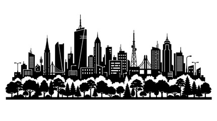 Obraz premium City skyline, urban landscape, black silhouette, cityscape vector, modern city isolated on White Background Editable EPS