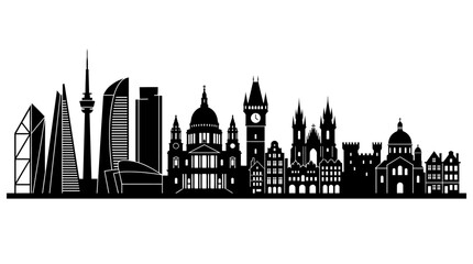 Obraz premium London city skyline, black silhouette, urban landscape, cityscape icons isolated on White Background Editable EPS