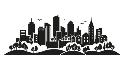 Obraz premium City skyline, urban landscape, black silhouette, cityscape illustration, vector graphic isolated on White Background Editable EPS