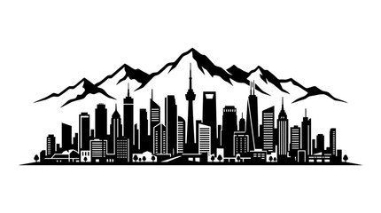 Fototapeta premium City skyline, mountain range, urban landscape, black silhouette, cityscape isolated on White Background Editable EPS