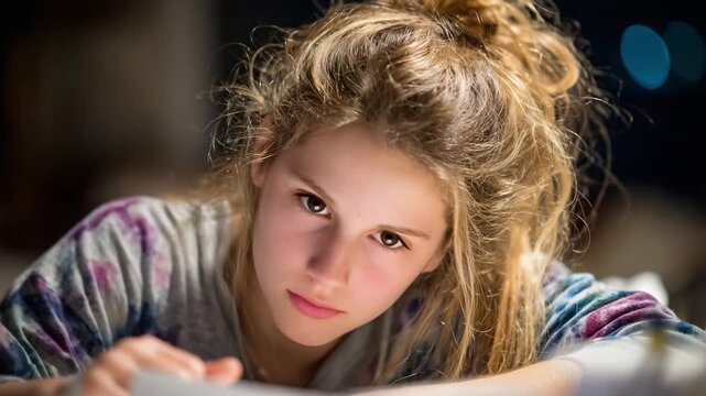 A Young Girl Deep in Concentration: Capturing the Subtle Determination and Focus of a Mind Engaged in Exploration and Discovery through Reading.