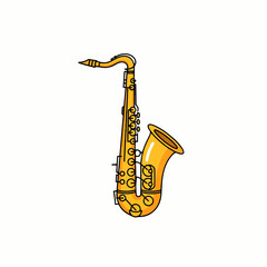 Naklejka premium Vector illustration of a golden saxophone on a white background, a classic musical instrument