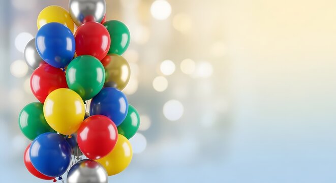 Colorful Balloons Floating in Bright Sky Celebration Scene.