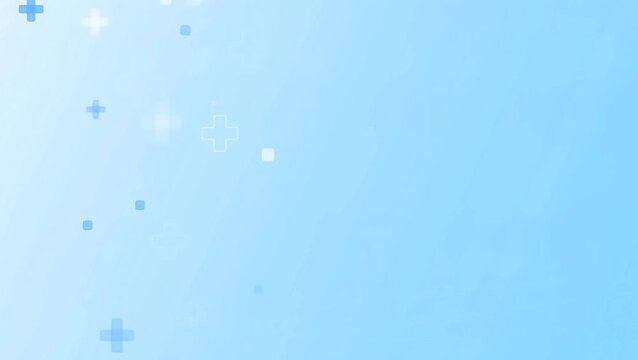 Clean blue medical background animation with floating cross symbols and squares