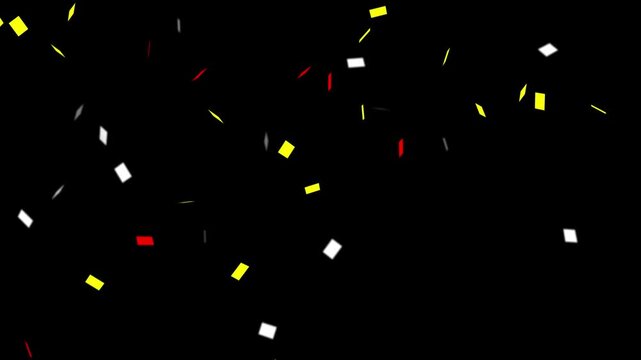 3D confetti video on black background. Falling metallic foil confetti multicolor, Super slow motion of flying confetti for celebration party. 4K overlay video