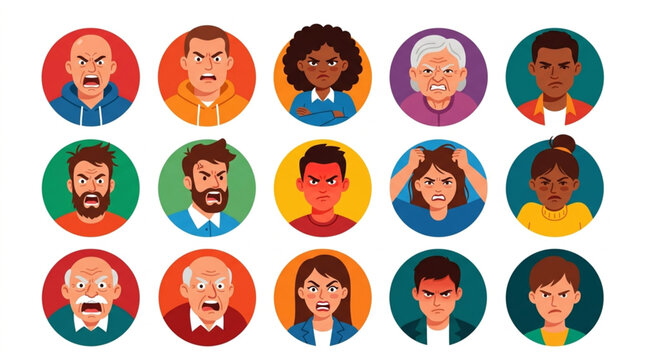 Collection of Diverse People Expressing Anger and Frustration.
