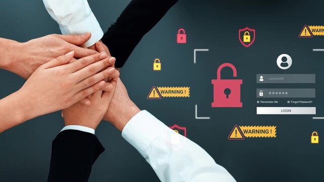 Collaborative Efforts in Cybersecurity with Iconic Padlock and Warning Signs Representing Digital Safety and User Authentication Process Gluon.