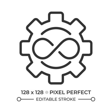 Infinite automation pixel perfect line icon. Advanced intelligent technologies. Self sustaining evolving workflows. Isolated vector illustration. Outline symbol. Simple linear drawing. Editable stroke