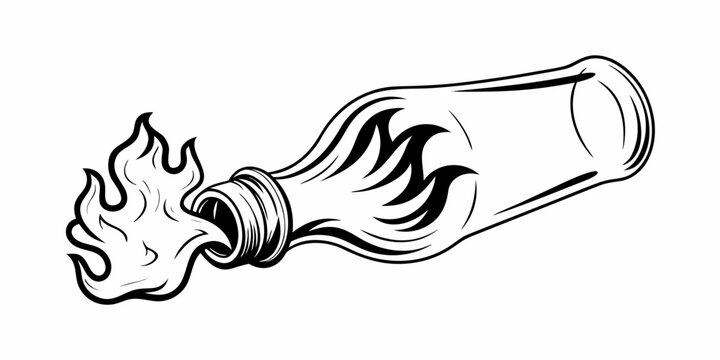 molotov cocktail illustration in black and white