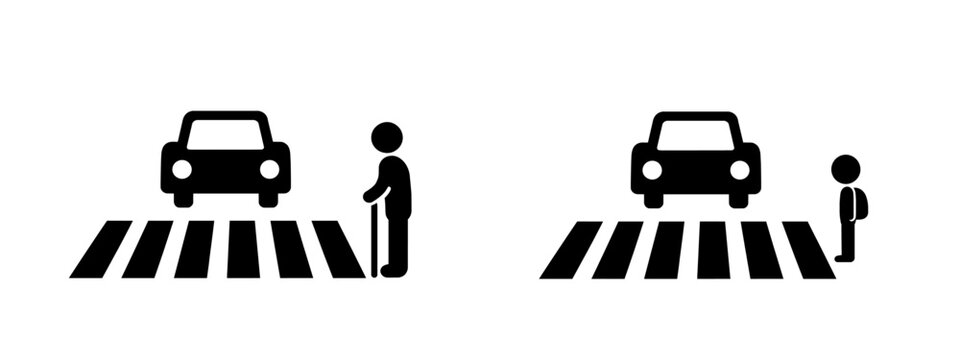 Pedestrian Safety Pictogram Set with Elderly Person and Child Waiting at Crosswalk

横断歩道で待つ高齢者と子供の交通安全ピクトグラムセット