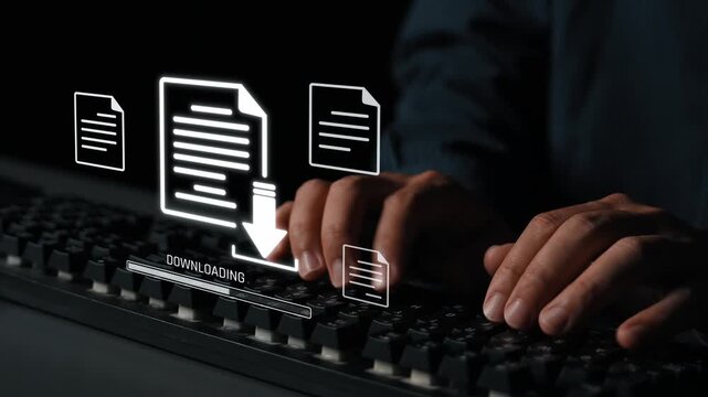 Visual representation of digital document downloading, showing file transfer, data access, and progress status for secure and efficient information retrieval Marrow
