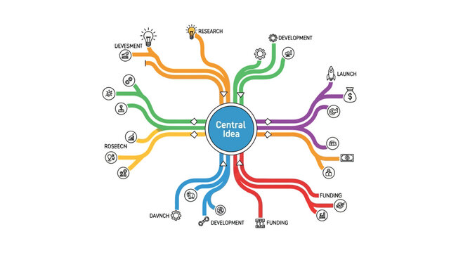 Conceptual, colorful, vector mind map, business planning tool, colorful infographic