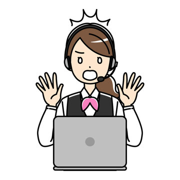 びっくり仰天、驚く制服の若いテレフォンオペレーター女性のイラスト