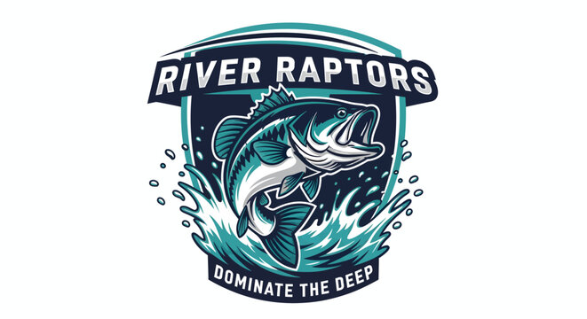 River Raptors Bass Fishing Logo Design.