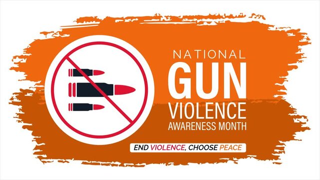 National gun violence awareness animation with stop gesture and handgun symbol.  Animation with crossed bullet prohibition sign with United States map illustration.