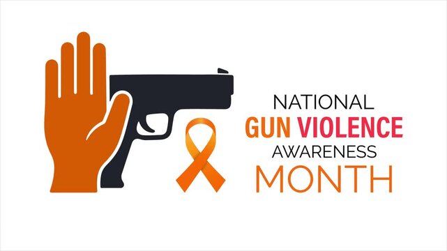 National gun violence awareness animation with stop gesture and handgun symbol.  Animation with crossed bullet prohibition sign with United States map illustration.