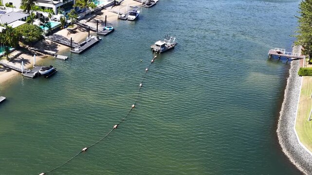 Aerial View of Dredging Boat and Sand Bypass Pipe in Gold Coast Canal