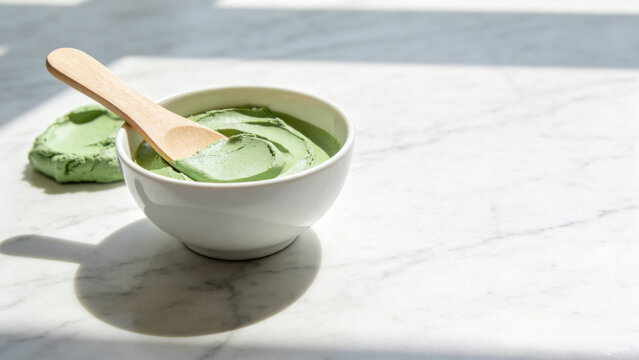 Green clay face mask bowl