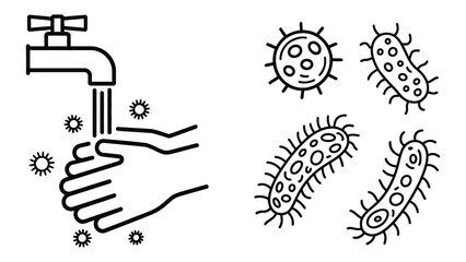 Fototapeta premium High quality vector of hand washing with water tap and germ icons.
